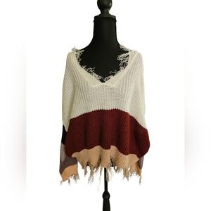 Distressed color block sweater Large